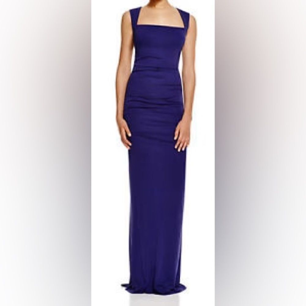 NWT Nicole Miller Royal Blue Purple Ruched Dress Gown CS0193 Size 0